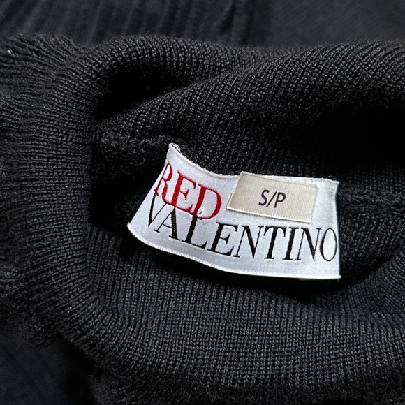 Valentino RED Merino Wool Ruffle Lace Turtleneck Sweater Womens Small - Picture 7 of 10